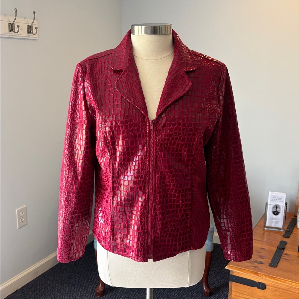 Chic Red Croc-Embossed Jacket